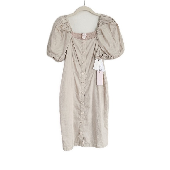 Rachel Parcell Linen Blend Button Front Puff Sleeve Dress Size Medium NWT - Picture 2 of 3